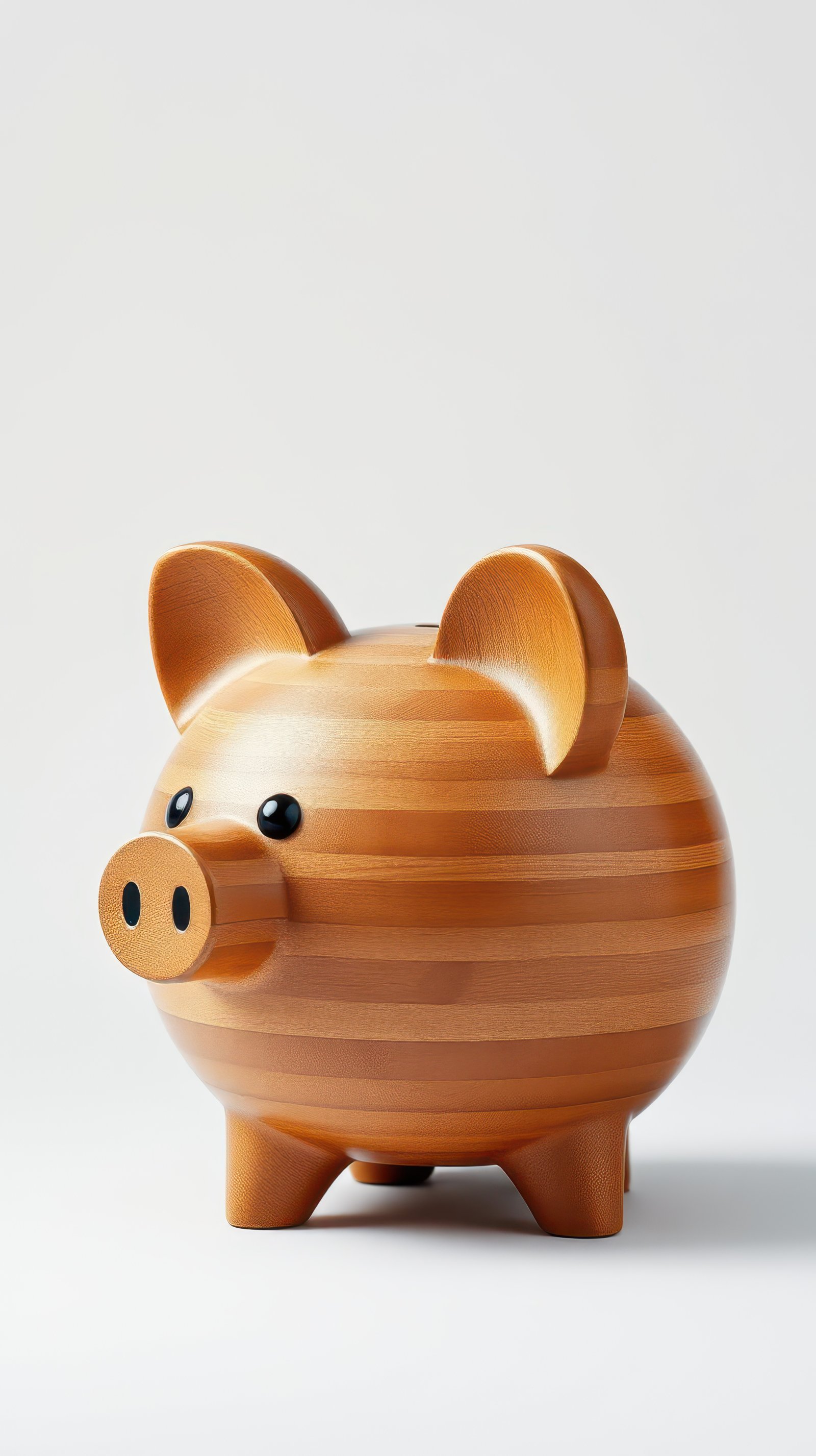 Elegant wooden piggy bank with a smooth finish and round shape ideal for saving coins and teaching children about money management